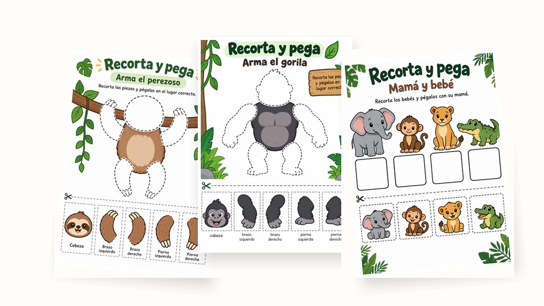 Muestra de actividades imprimibles de Sonidos de animales de la selva